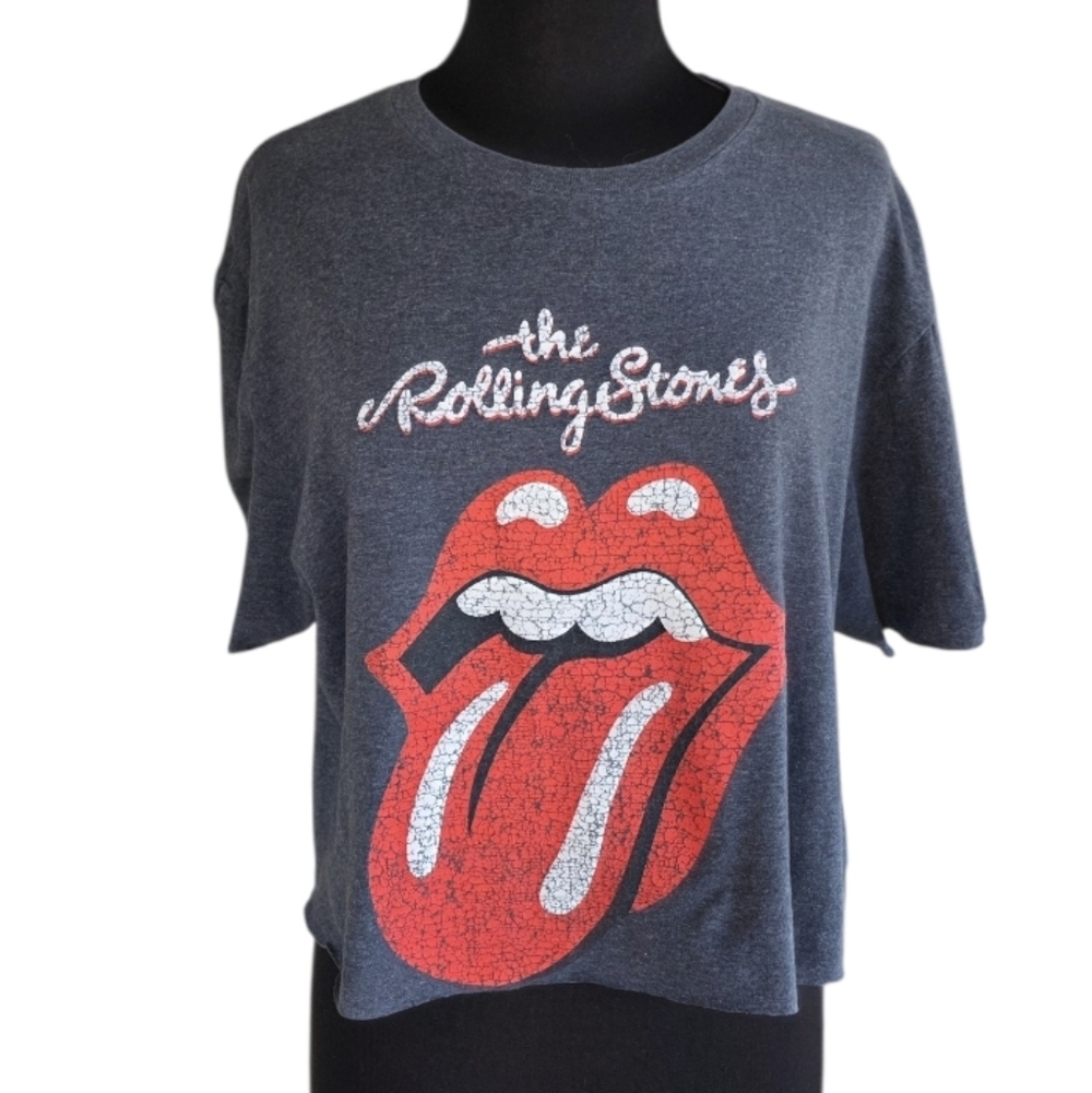 The Rolling Stones Dark Gray Tee XL Cropped Band T-shirt Boho Classic Rock
